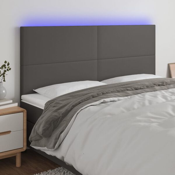 vidaXL gultas galvgalis ar LED, 180x5x118/128 cm, pelēks mākslīgā āda