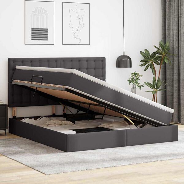 vidaXL Glabā&scaron;anas gulta ar matraci Pelēka 160 x 200 cm Mākslīgā āda