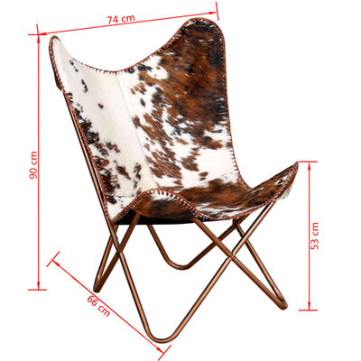 vidaXL tauriņa formas krēsls, brūns un balts, dabīga govs āda