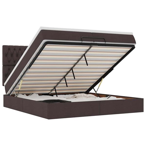 vidaXL Osmaņu gultas rāmis ar matračiem tum&scaron;i brūns 200x200cm audums