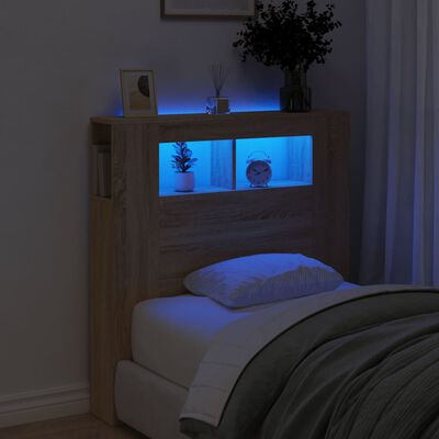 vidaXL gultas galvgalis ar LED, ozola krāsa, 100x18,5x103,5 cm, koks