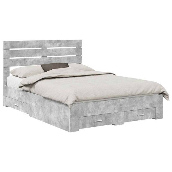 vidaXL Gultas rāmis ar atvilktni ar galvas klāju Inženierijas koks