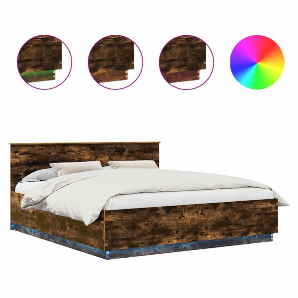 vidaXL Gultas rāmis Dūmaka ozols 200 x 200 cm Inženierijas koks