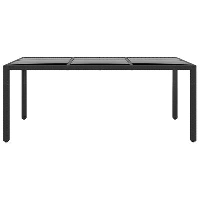 vidaXL dārza galds, 190x90x75 cm, melns, rūdīts stikls, PE rotangpalma