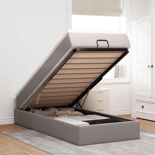 vidaXL Osmaņu gultas rāmis ar matrača pelēkbrūna 100x200 cm audums