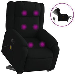 vidaXL elektrisks masāžas krēsls, paceļams, atgāžams, melns audums