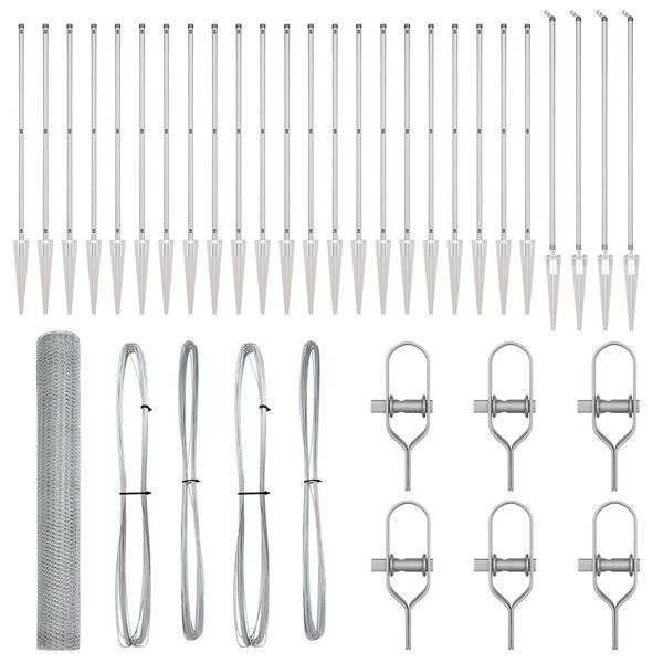 vidaXL Žogs ar stabiem. Sudraba 1.2 x 50 m PVC pārklāts tērauds