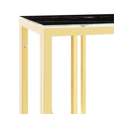 vidaXL konsoles galdiņš, zeltainas, 110x30x70 cm, tērauds, stikls