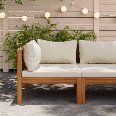 vidaXL stūra dīvāns ar krēmbaltiem matračiem, akācijas koks