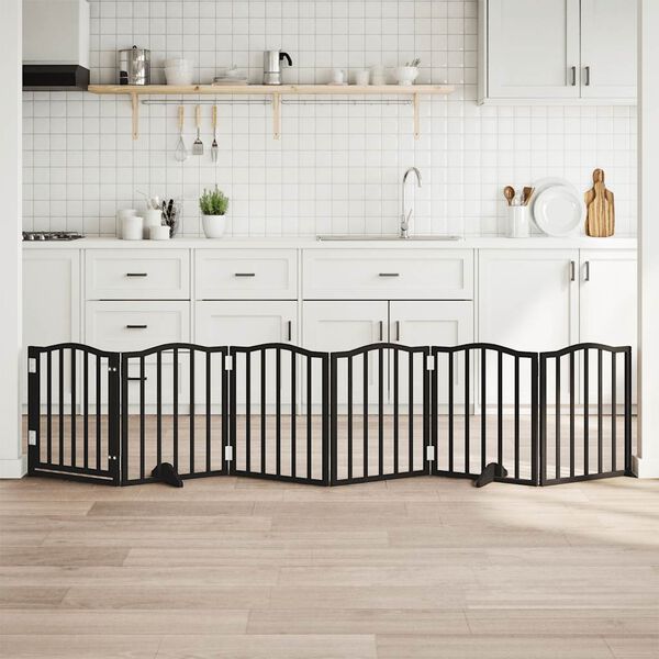 vidaXL suņu vārti ar durvīm, salokāmi, 6 paneļi, 300 cm, papeles koks