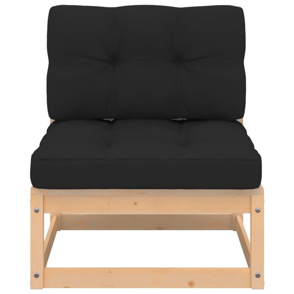 vidaXL dārza vidējais dīvāns ar matračiem, priedes masīvkoks