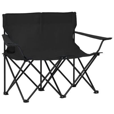vidaXL divvietīgs kempinga krēsls, salokāms, tērauds un audums, melns