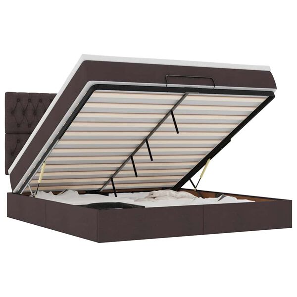 vidaXL Osmaņu gultas rāmis ar matrača tum&scaron;i brūns 180x200cm audums