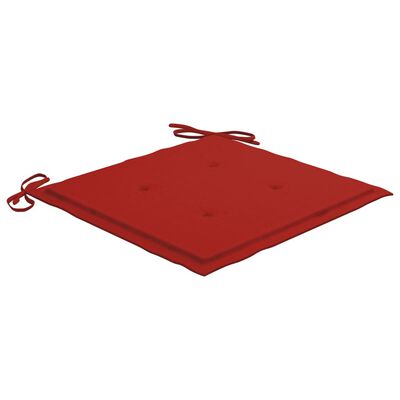 vidaXL virtuves krēsli, 6 gab., sarkani matrači, masīvs tīkkoks
