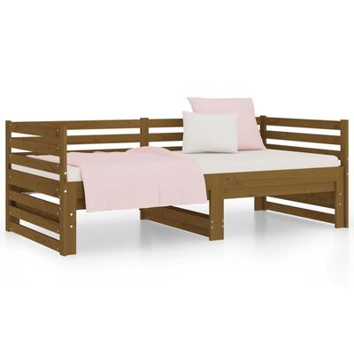 vidaXL izvelkama gulta, medus brūna, 2x(80x200) cm, priedes masīvkoks