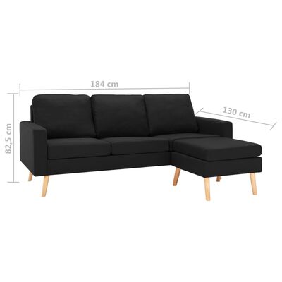 vidaXL trīsvietīgs dīvāns ar kājsoliņu, melns audums