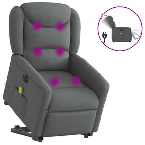 vidaXL elektrisks masāžas krēsls, paceļams, atgāžams, pelēks audums