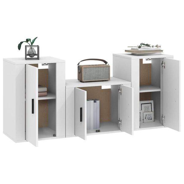 vidaXL 3-daļīgs TV skapīšu komplekts, balts, inženierijas koks