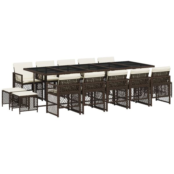 vidaXL 15-daļīgs dārza mēbeļu komplekts, matrači, brūna PE rotangpalma