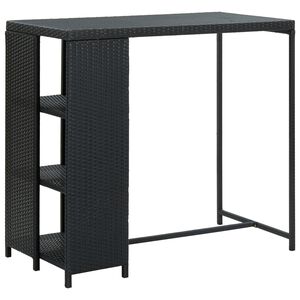 vidaXL bāra galds ar plauktiem, 120x60x110 cm, melna PE rotangpalma
