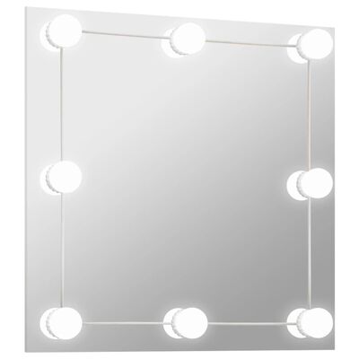vidaXL sienas spogulis ar LED spuldzēm, kvadrātveida, stikls