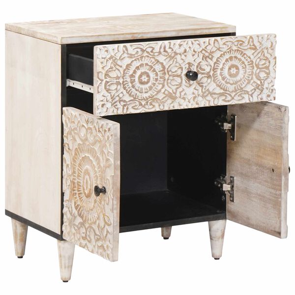 vidaXL Gultas skapis Balts 50 x 33 x 60 cm Cieta mango koksne