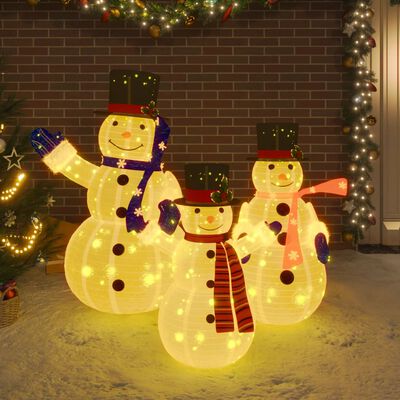 vidaXL Ziemassvētku sniegavīru ģimenes figūras ar LED, audums