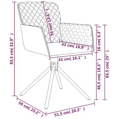 vidaXL grozāmi virtuves krēsli, 2 gab., krēmkrāsas samts