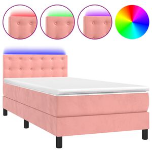 vidaXL atsperu gulta ar matraci, LED, rozā samts, 80x200 cm