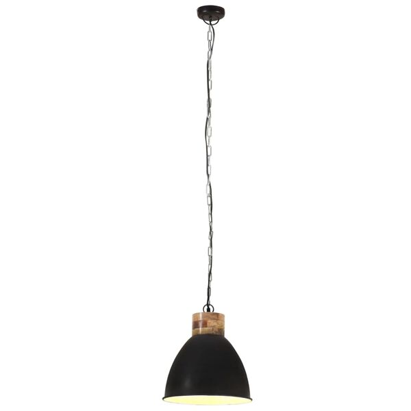 vidaXL griestu lampa, industriāla, melna, dzelzs, koks, 46 cm, E27