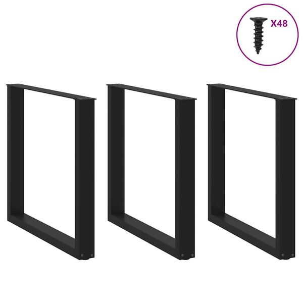 vidaXL ēdamgalda kājas, 3 gab., U-veida, melnas, 90x(72-73) cm, tērauds