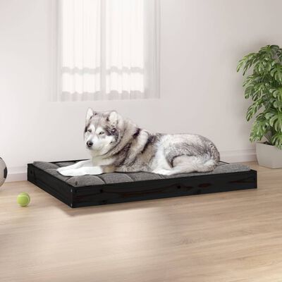 vidaXL suņu gulta, melna, 101,5x74x9 cm, priedes masīvkoks