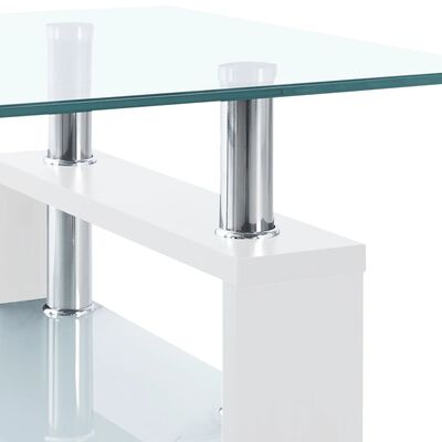vidaXL kafijas galdiņš, 95x55x40 cm, rūdīts stikls, balts, caurspīdīgs