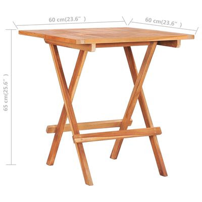 vidaXL saliekams bistro galds, 60x60x65 cm, masīvs tīkkoks