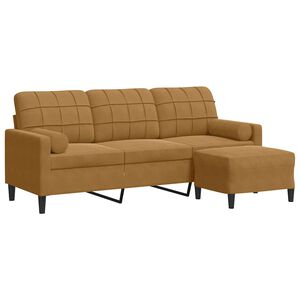 vidaXL trīsvietīgs dīvāns ar kājsoliņu, 180 cm, brūns samts