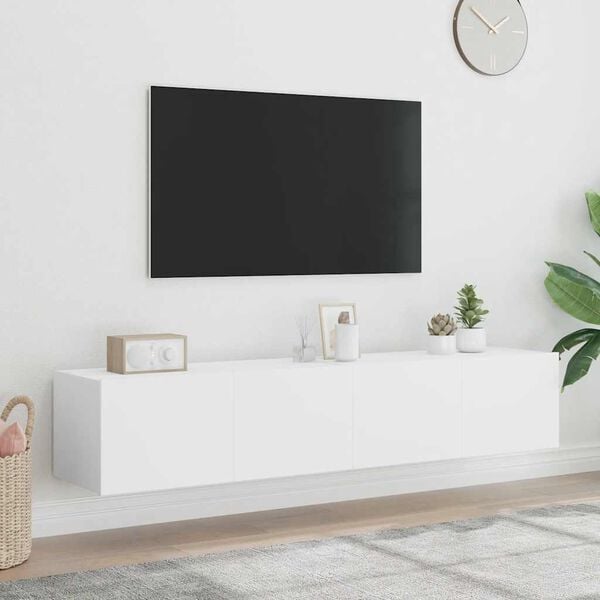vidaXL TV galdiņi ar LED lampiņām, 2 gab., balti, 80x35x31 cm
