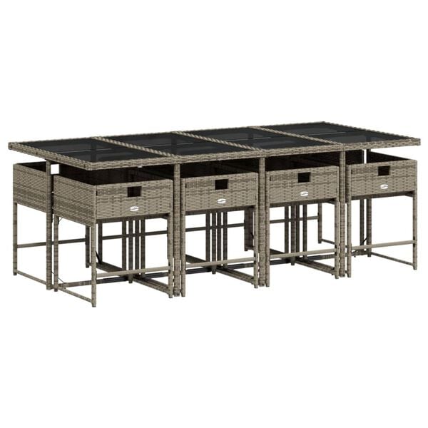 vidaXL 9-daļīgs dārza mēbeļu komplekts ar matračiem, PE rotangpalma