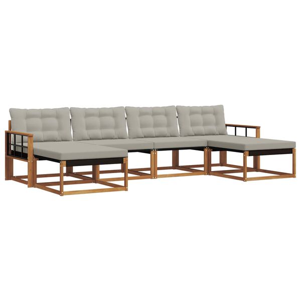 vidaXL Āra dīvānu komplekts ar spilvenu 6 pcs Dabīgs un gai&scaron;i pelēks