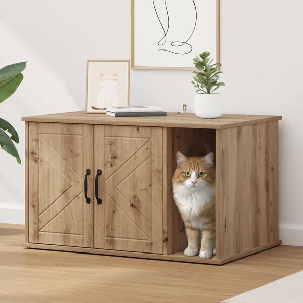 vidaXL Kaķu māja Mākslīgā ozola 85 x 55 x 50 cm Inženierijas koks