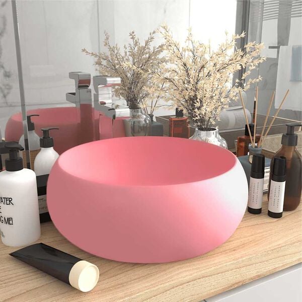 vidaXL izlietne, apaļa, 40x15 cm, matēta rozā keramika