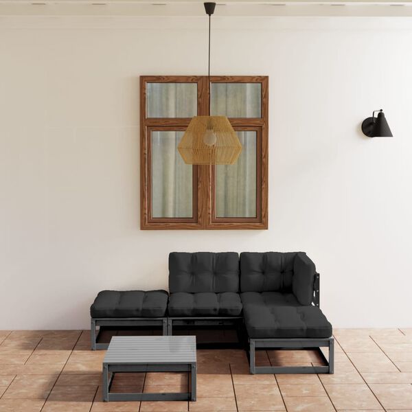 vidaXL 5-daļīgs dārza atpūtas mēbeļu komplekts ar matračiem, priede