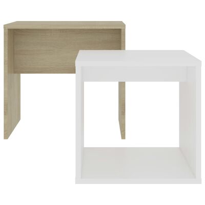 vidaXL kafijas galdiņu komplekts, balta, ozolkoka krāsa, 48x30x45 cm