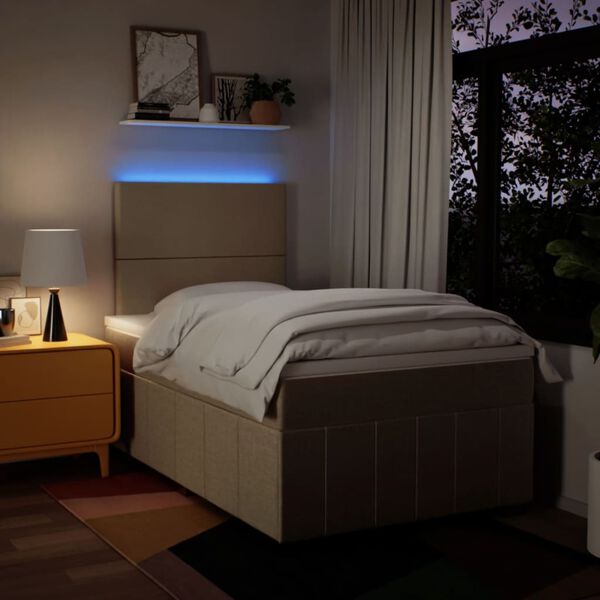 vidaXL atsperu gultas rāmis ar matraci, krēmkrāsas, 120x200 cm, audums