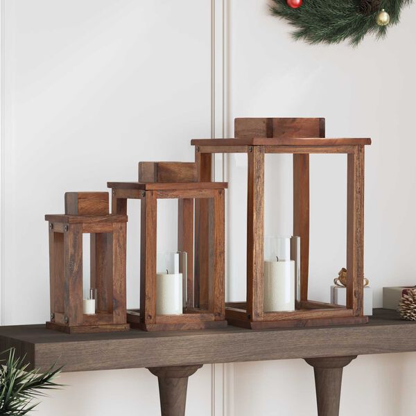 vidaXL Laterna 3 pcs Dabiska Mahagona koks