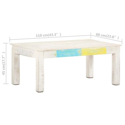 vidaXL kafijas galdiņš, balts, 110x60x45 cm, mango masīvkoks