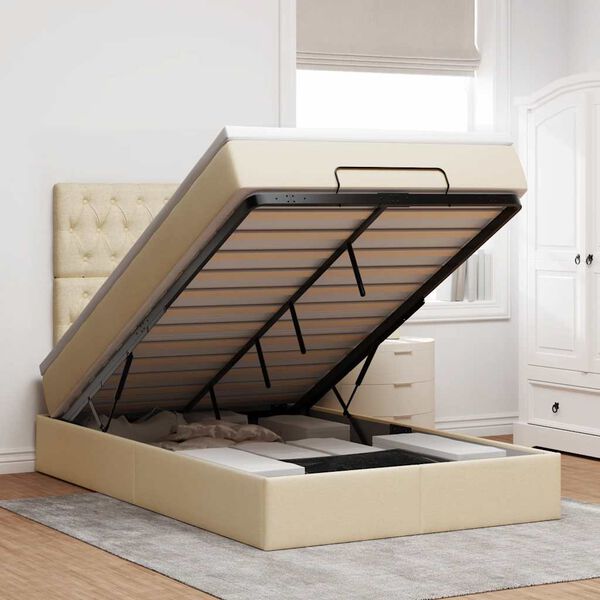 vidaXL Osmaņu gulta ar matraci&LEDs, krēmkrāsas, 120x190 cm, audums