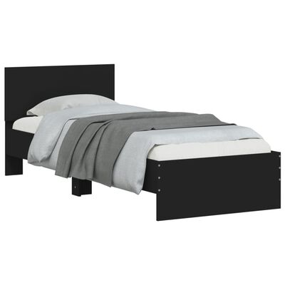 vidaXL gultas rāmis ar galvgali, melns, 75x190 cm, inženierijas koks