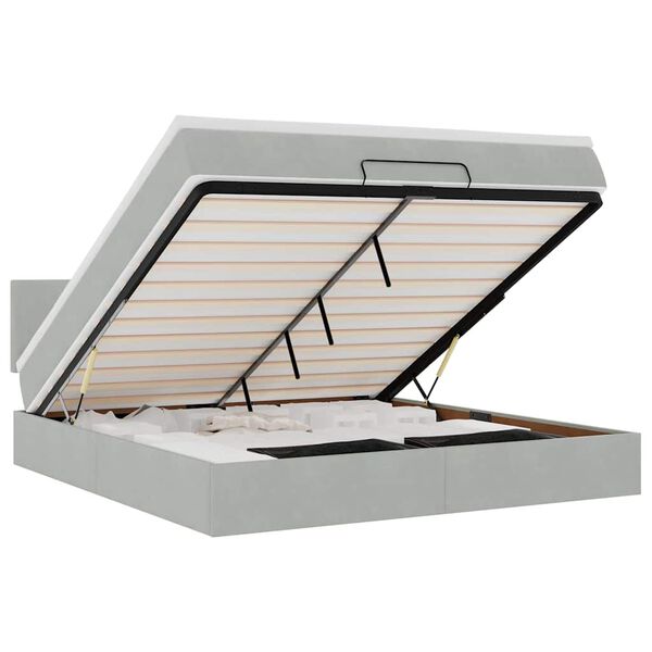 vidaXL Osmaņu gultas rāmis ar matrača gai&scaron;i pelēks 180x200 cm samts