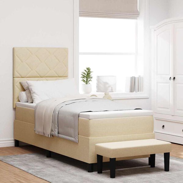 vidaXL Kastītes atsperu gulta ar matraci Krēmkrāsa 80 x 200 cm audums