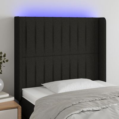 vidaXL gultas galvgalis ar LED, 103x16x118/128 cm, melns audums